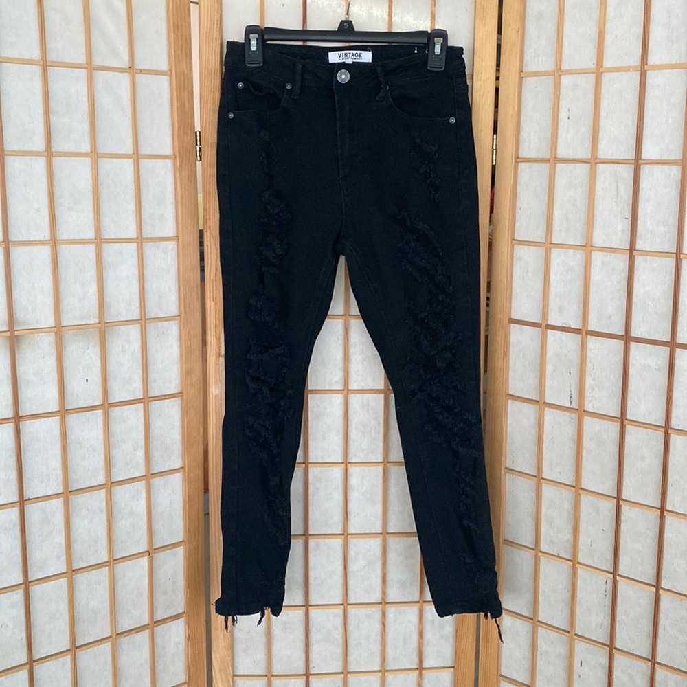 Black Ripped Ankle Jeans